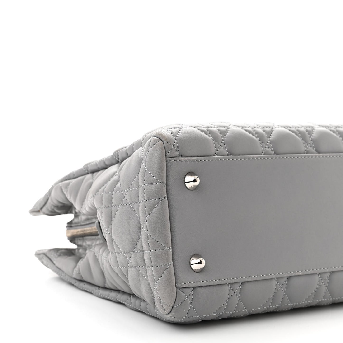 CHRISTIAN DIOR Lambskin Cannage Small Dior Soft Zipped Shopping Tote Grey