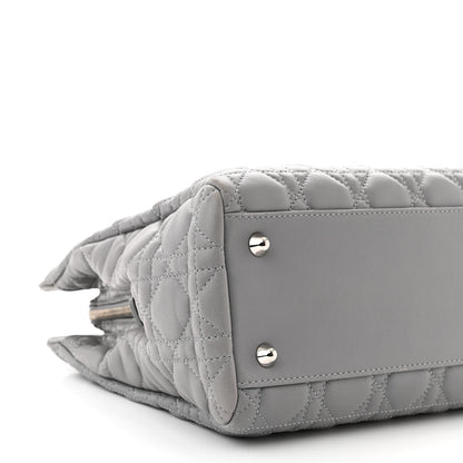 Christian Dior CHRISTIAN DIOR Lambskin Cannage Small Dior Soft Zipped Shopping Tote Grey 10 of 14