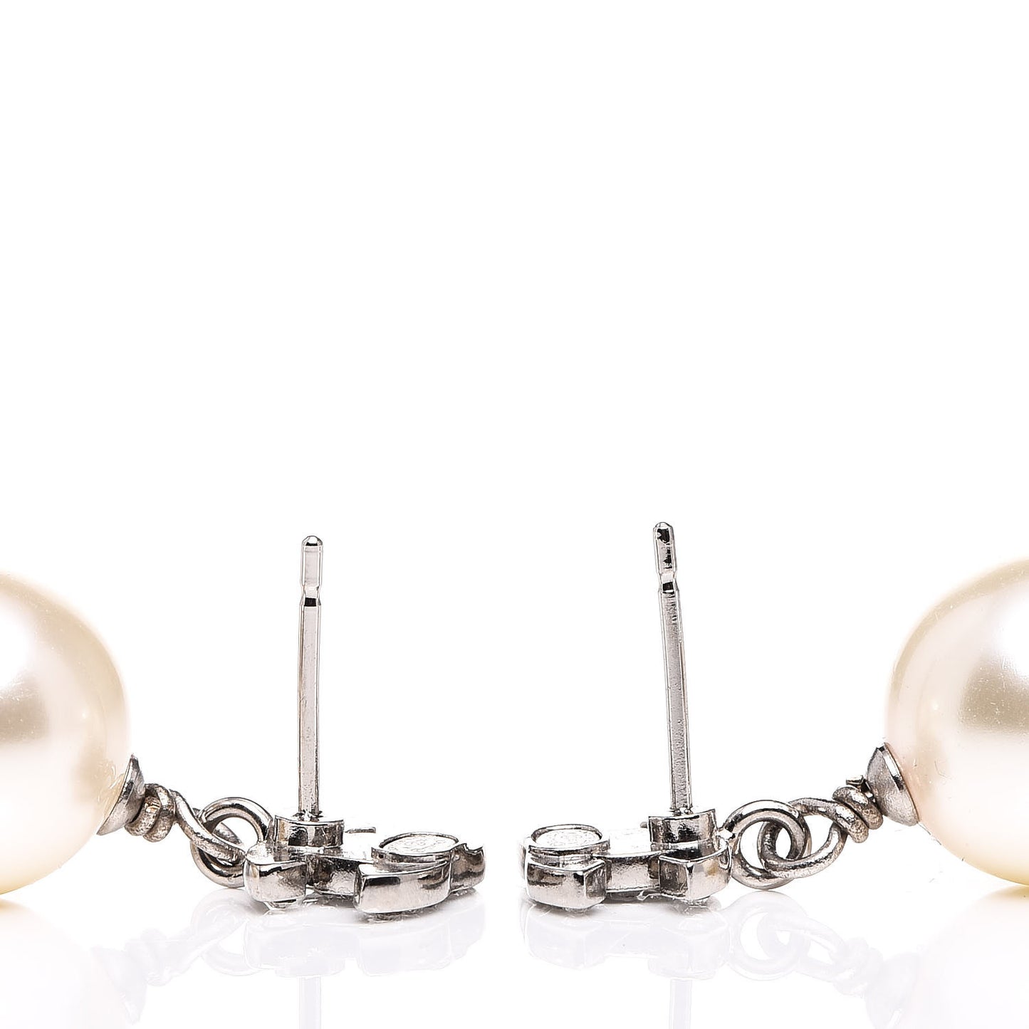Crystal Pearl CC Drop Earrings Silver