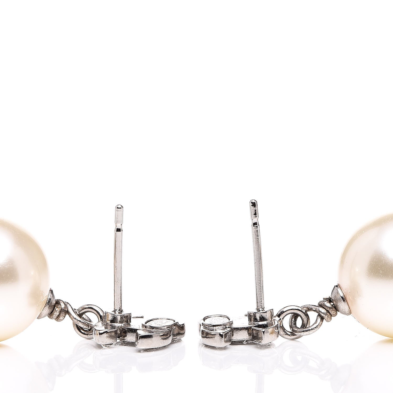 Chanel Crystal Pearl CC Drop Earrings Silver 4 of 6