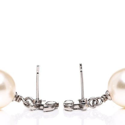 Chanel Crystal Pearl CC Drop Earrings Silver 4 of 6