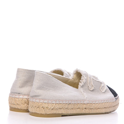 Chanel Linen CC Espadrilles 35 Beige Black 4 of 12