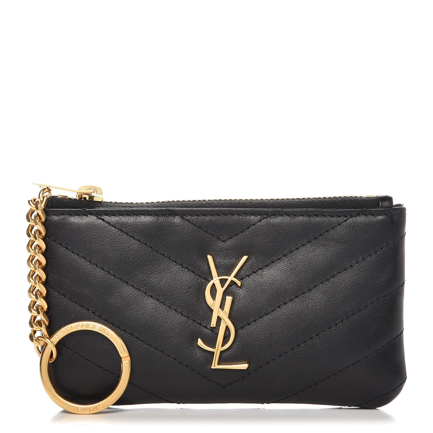 Saint Laurent Calfskin Matelasse Monogram Key Pouch Black 1 of 8