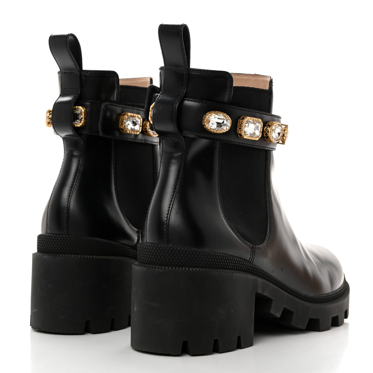 Gucci Calfskin Crystal GG Trip Chelsea Ankle Boots 37.5 Black 4 of 9