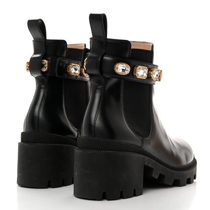 Gucci Calfskin Crystal GG Trip Chelsea Ankle Boots 37.5 Black 4 of 9