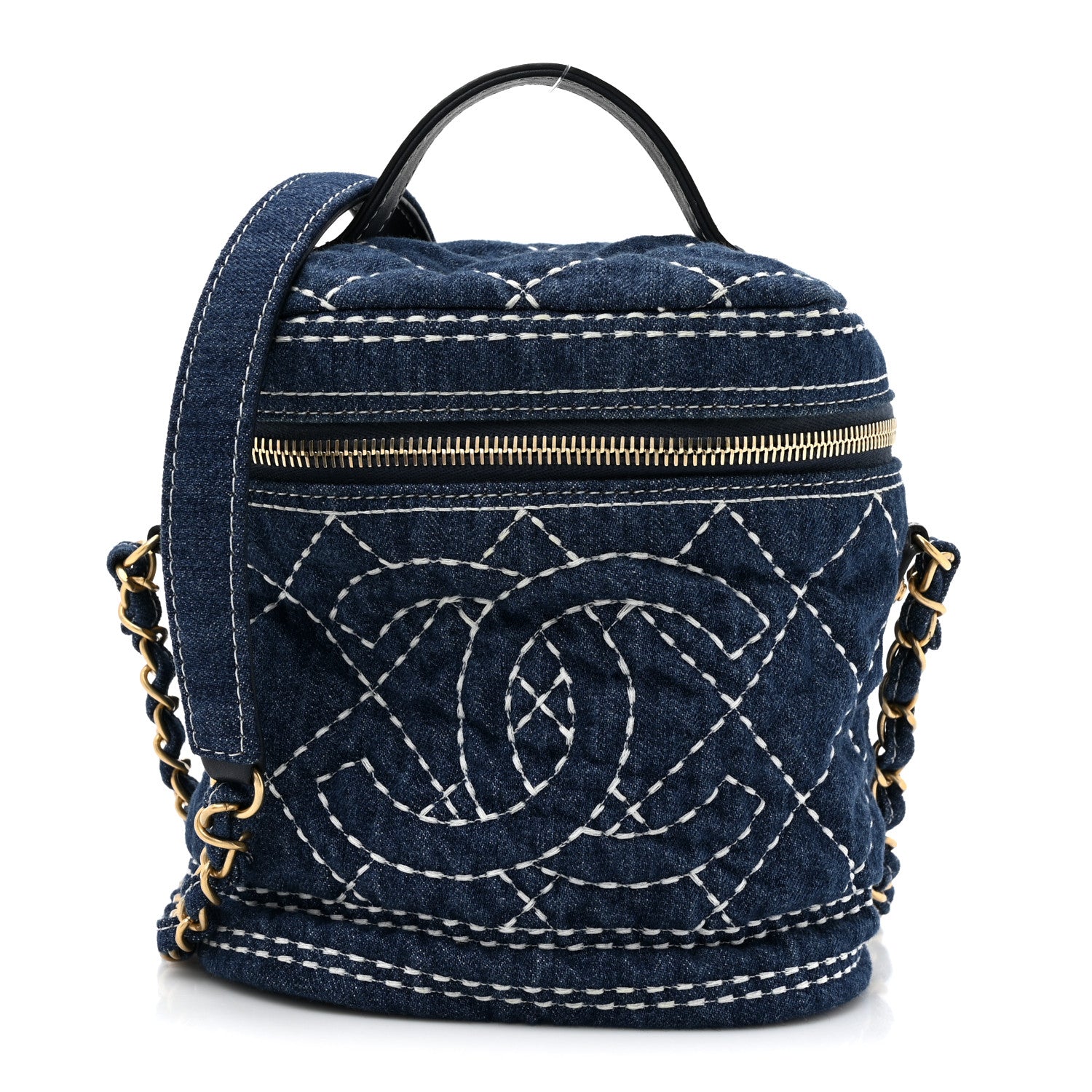 Chanel Denim Quilted Denim Trip Vanity Cosmetic Case Blue 1 of 10