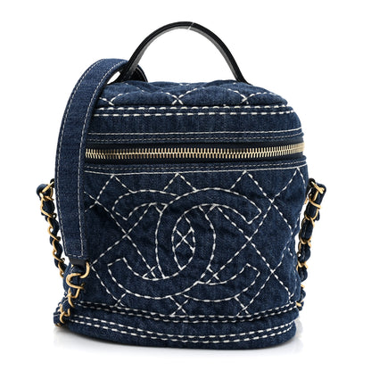 Chanel Denim Quilted Denim Trip Vanity Cosmetic Case Blue 1 of 10