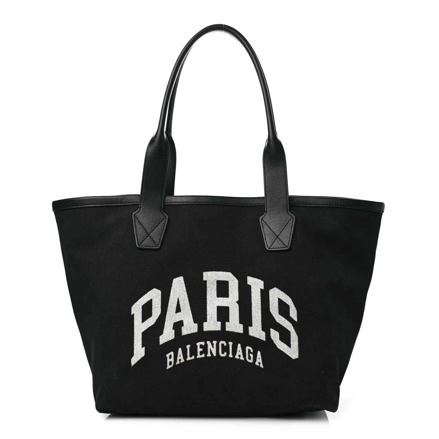 Balenciaga Cotton Canvas Calfskin Cities Paris Jumbo Small Tote Bag Black White 1 of 8