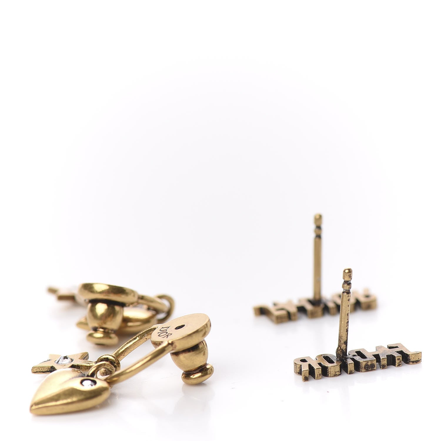 Christian Dior Metal Heart Star J'adior Drop Earrings Antique Gold 3 of 4