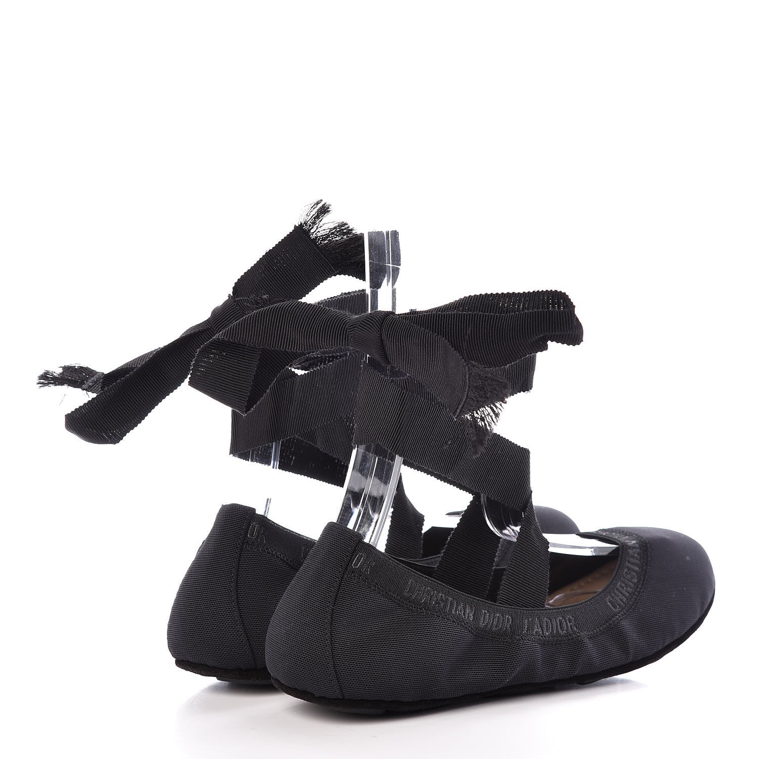 Christian Dior Micro Mesh Academy Lace-Up Ballerina Flats 37.5 Black 4 of 9