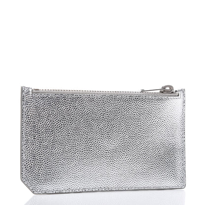 Saint Laurent Grained Calfskin 5 Fragments Zip Pouch Card Holder Silver 3 of 7