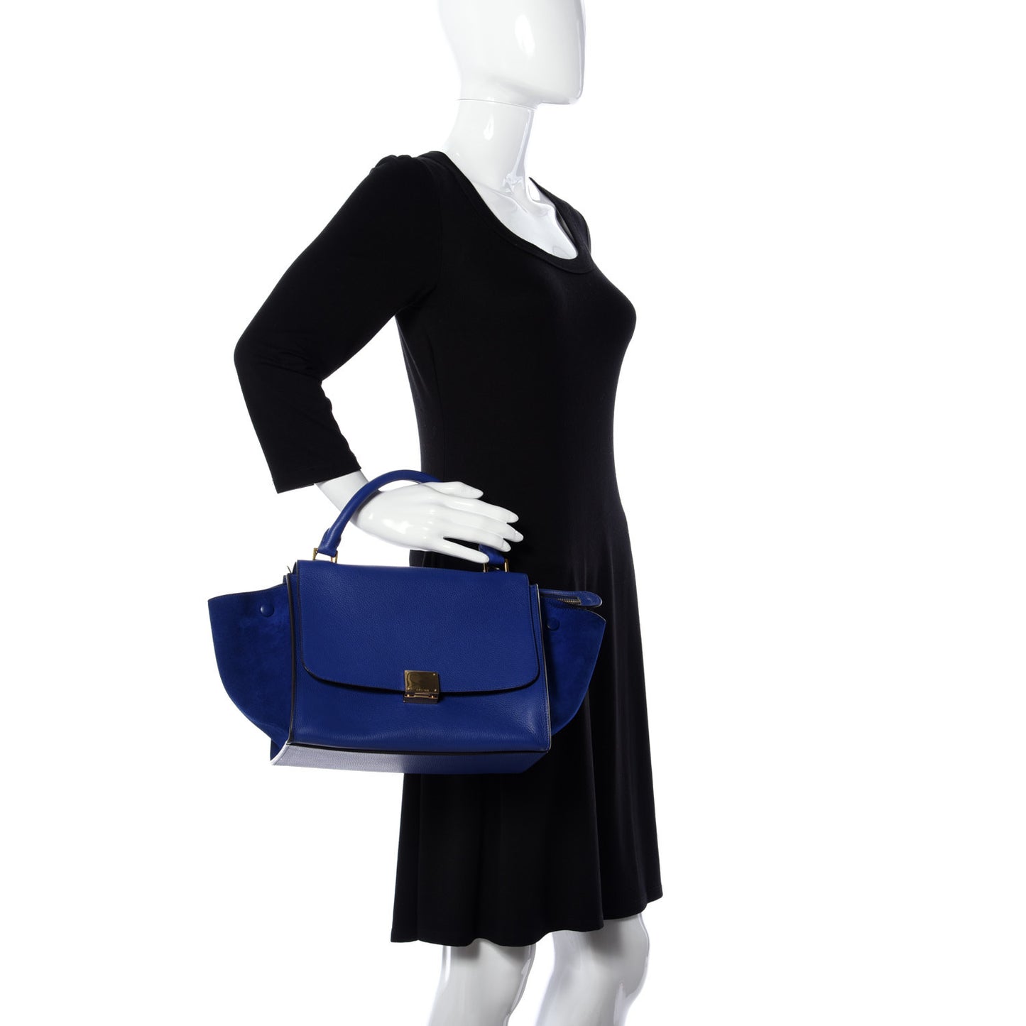 Drummed Calfskin Suede Small Trapeze Indigo