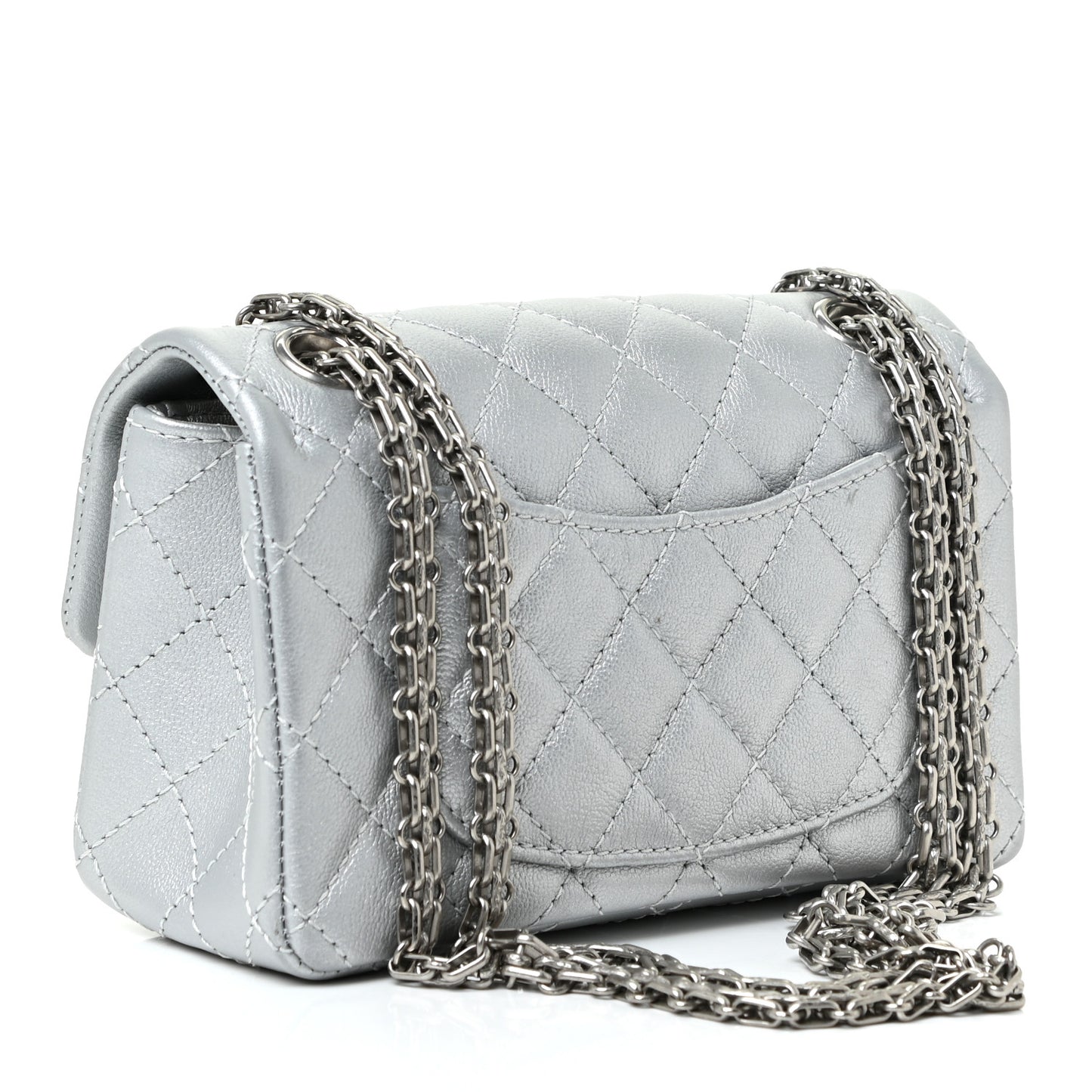 Metallic Grained Calfskin Quilted 2.55 Reissue Mini Flap Silver