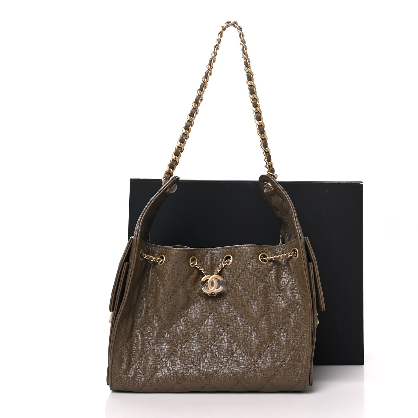 Caviar Quilted Small Chanel 25 Handbag Dark Khaki