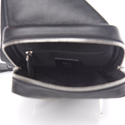 Fendi Glazed Fabric Vitello Liberty FF 1974 Diagonal Sling Bag Tobacco Moresco Black 4 of 8