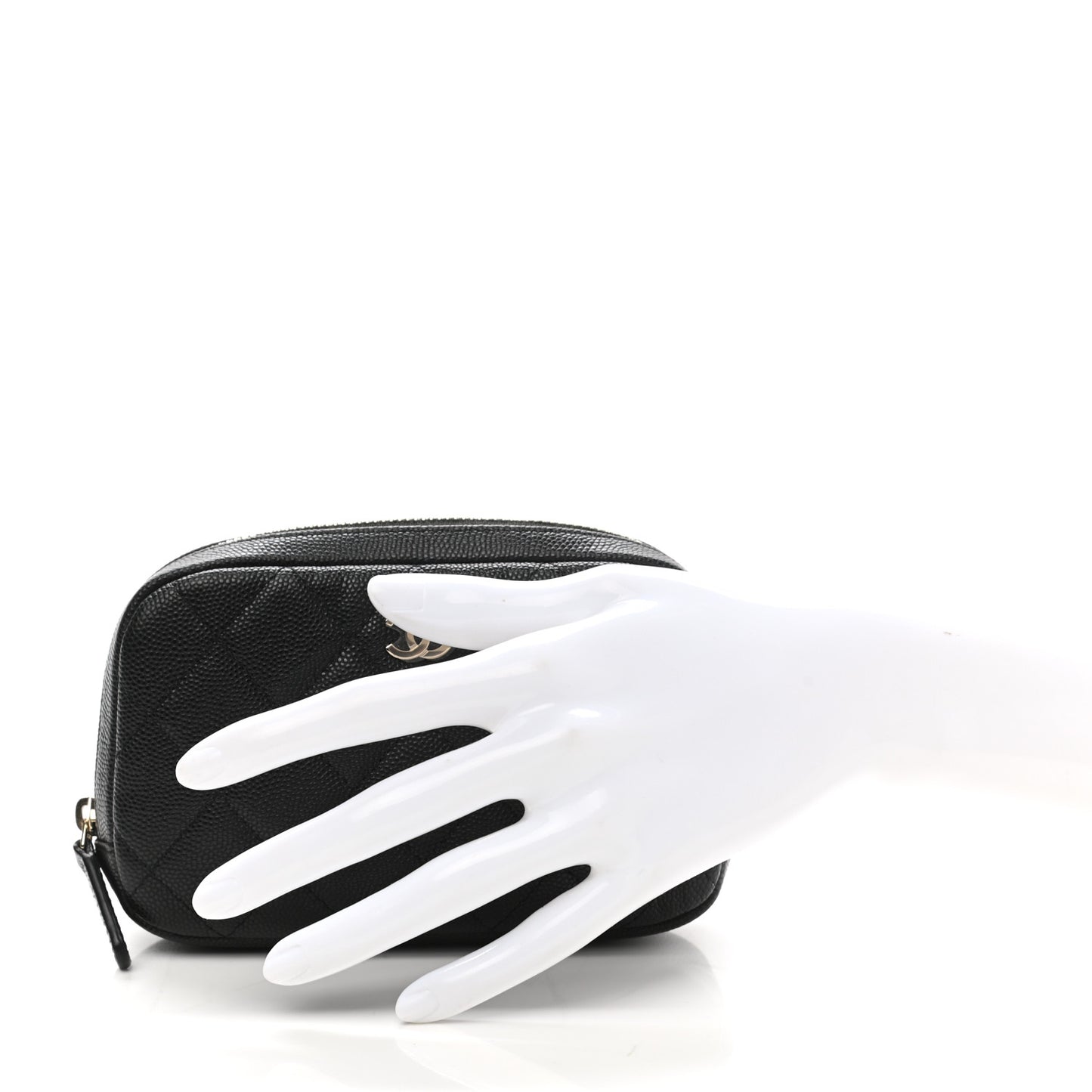 Caviar Quilted Small Curvy Pouch Cosmetic Case Black