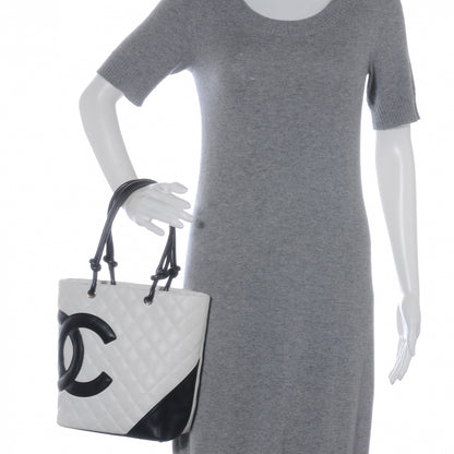 Chanel Calfskin Quilted Medium Cambon Tote White Black 2 of 7