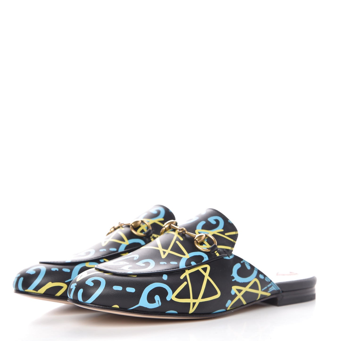 Calfskin GucciGhost Print Womens Princetown Slippers 37.5 Black New Acquamarine