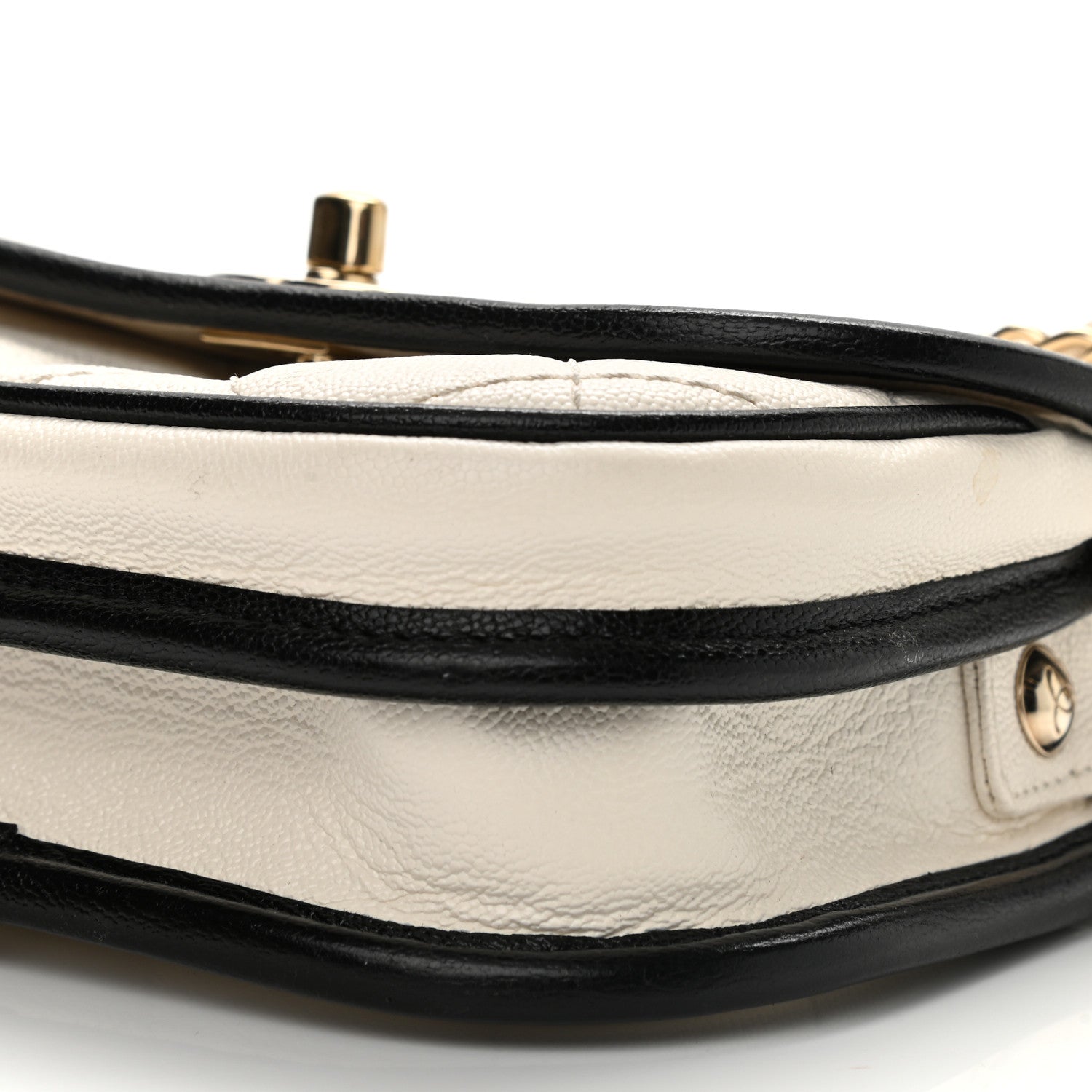 Chanel Caviar Quilted Mini Round Messenger Flap White Black 9 of 9