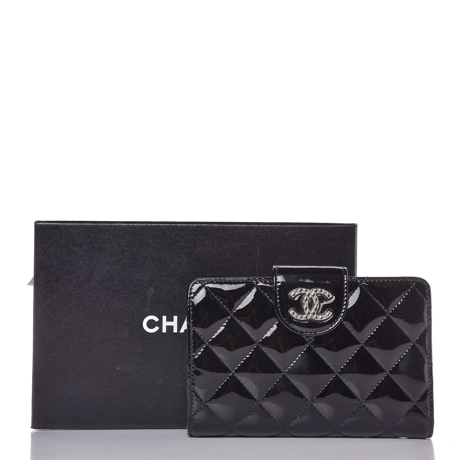 Chanel Patent Quilted Brilliant Zipped Pocket Wallet Black 9 of 9