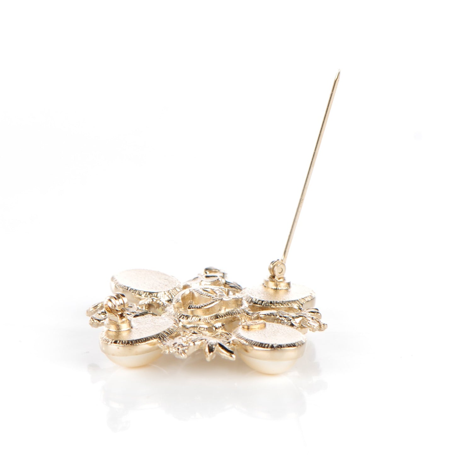 Crystal Mother of Pearl CC Flower Brooch Gold