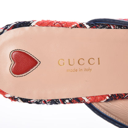 Gucci Tweed Check Womens Princetown Slippers 40 Hibiscus Red Royal Blue 7 of 8