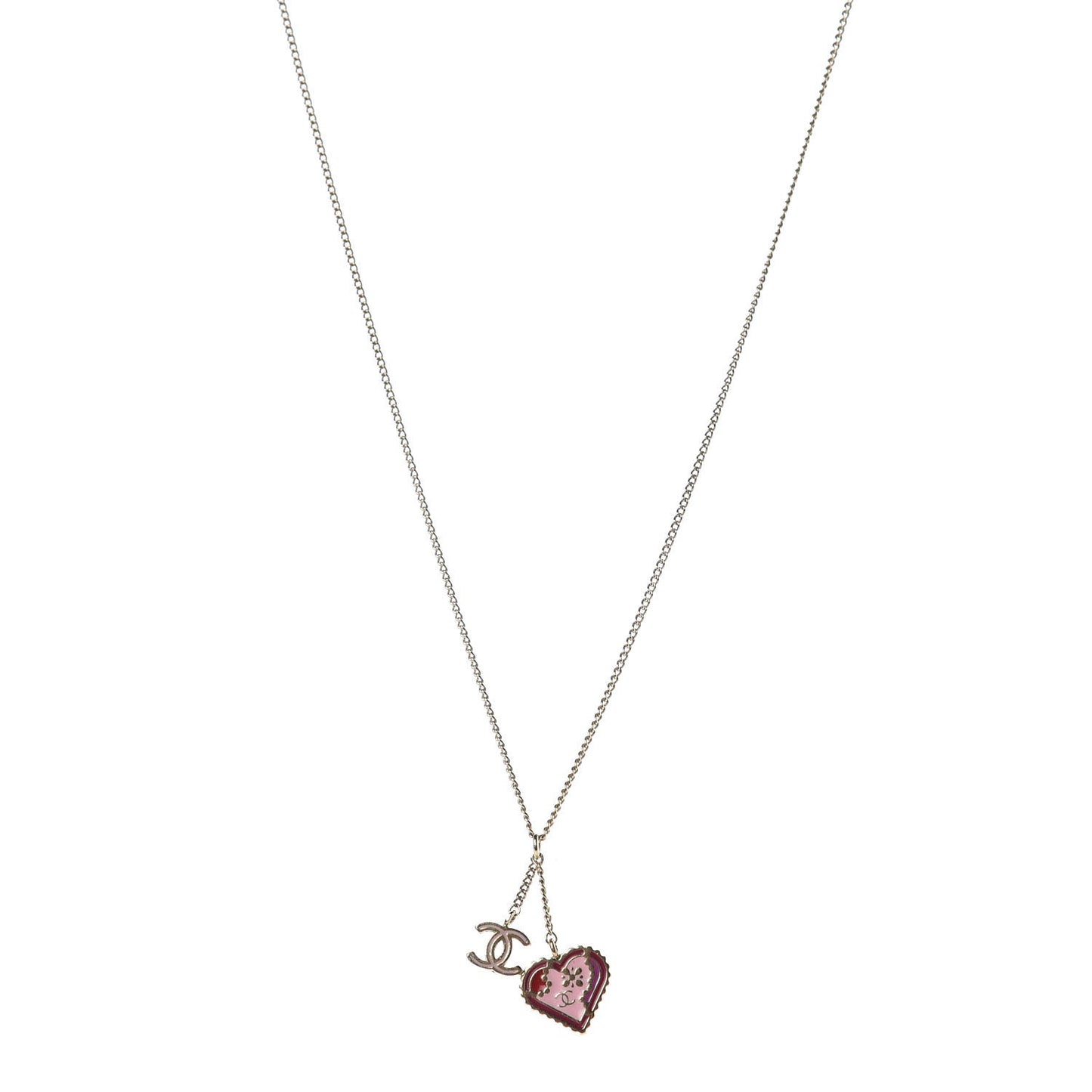 Enamel Heart CC Charm Necklace Gold