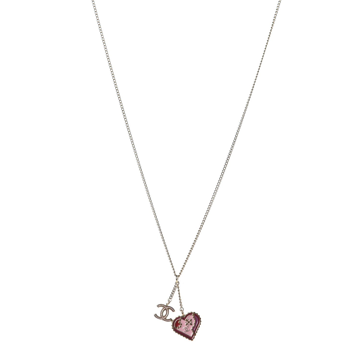 Chanel Enamel Heart CC Charm Necklace Gold 1 of 7
