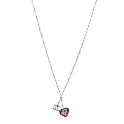 Chanel Enamel Heart CC Charm Necklace Gold 1 of 7