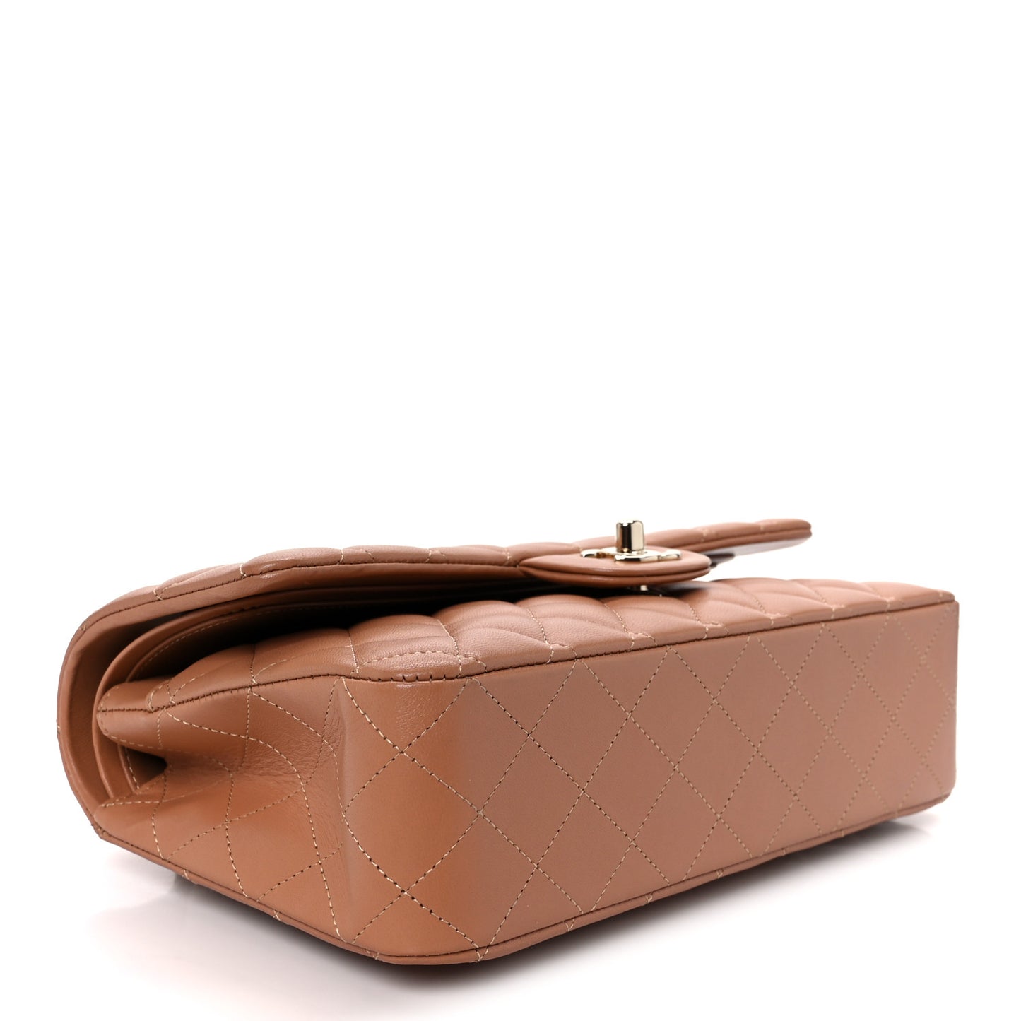 Lambskin Quilted Medium Double Flap Brown