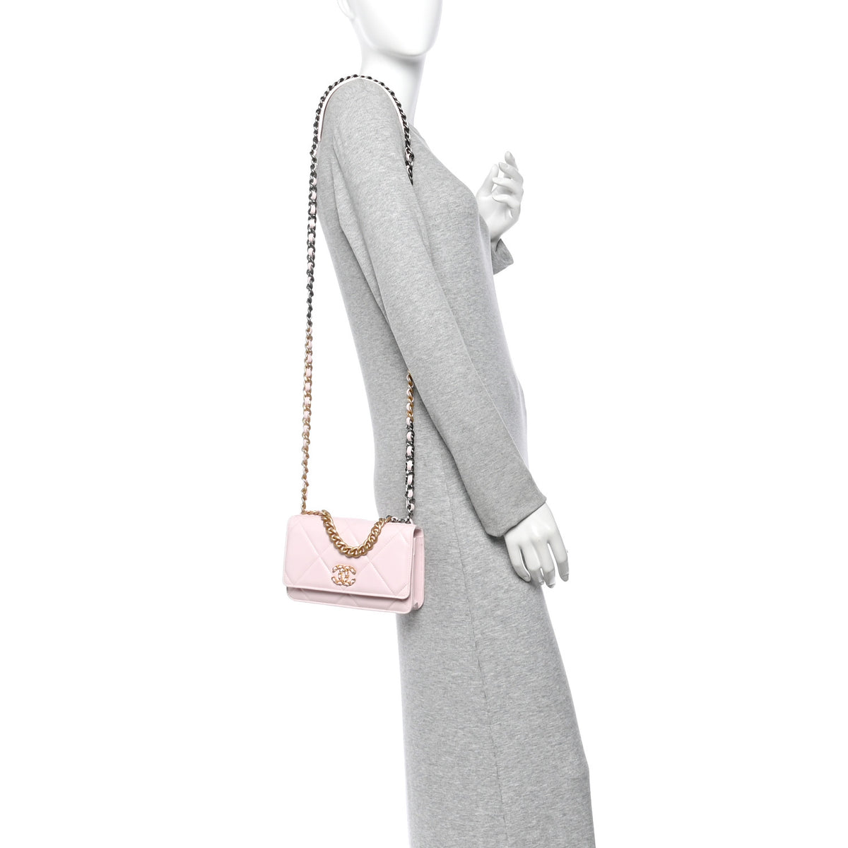 Chanel Lambskin Quilted Chanel 19 Wallet On Chain WOC Light Pink 2 of 12