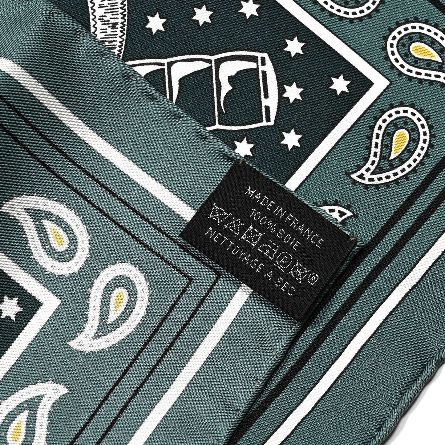 Silk Eperon D'Or Bandana Shawl 55 Vert Cypres White Black