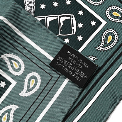 Hermes Silk Eperon D'Or Bandana Shawl 55 Vert Cypres White Black 3 of 5
