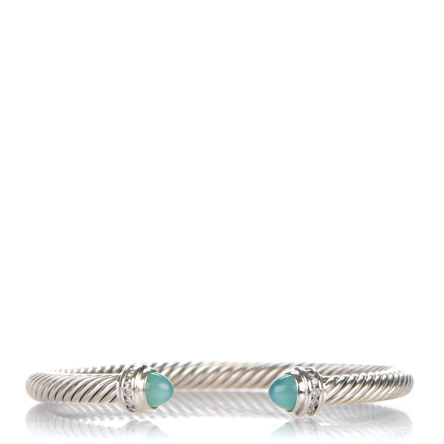 Sterling Silver Diamond Aqua Chalcedony 5mm Cable Classics Bracelet