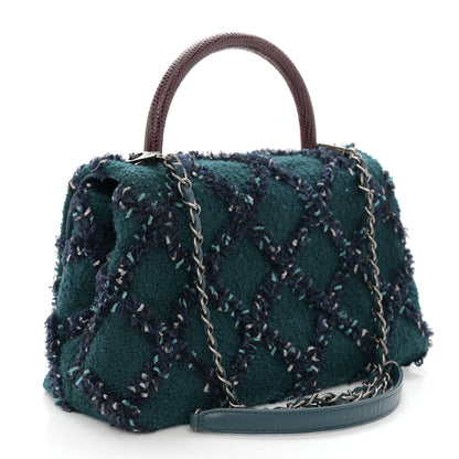 Chanel Tweed Lizard Quilted Small Coco Handle Flap Green Multicolor 3 of 10
