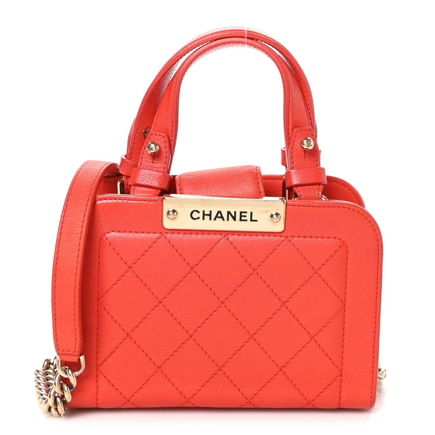 Chanel Grained Calfskin Stitched Mini Label Click Shopper Tote Red 1 of 11