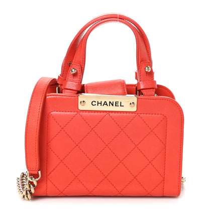 Chanel Grained Calfskin Stitched Mini Label Click Shopper Tote Red 1 of 11