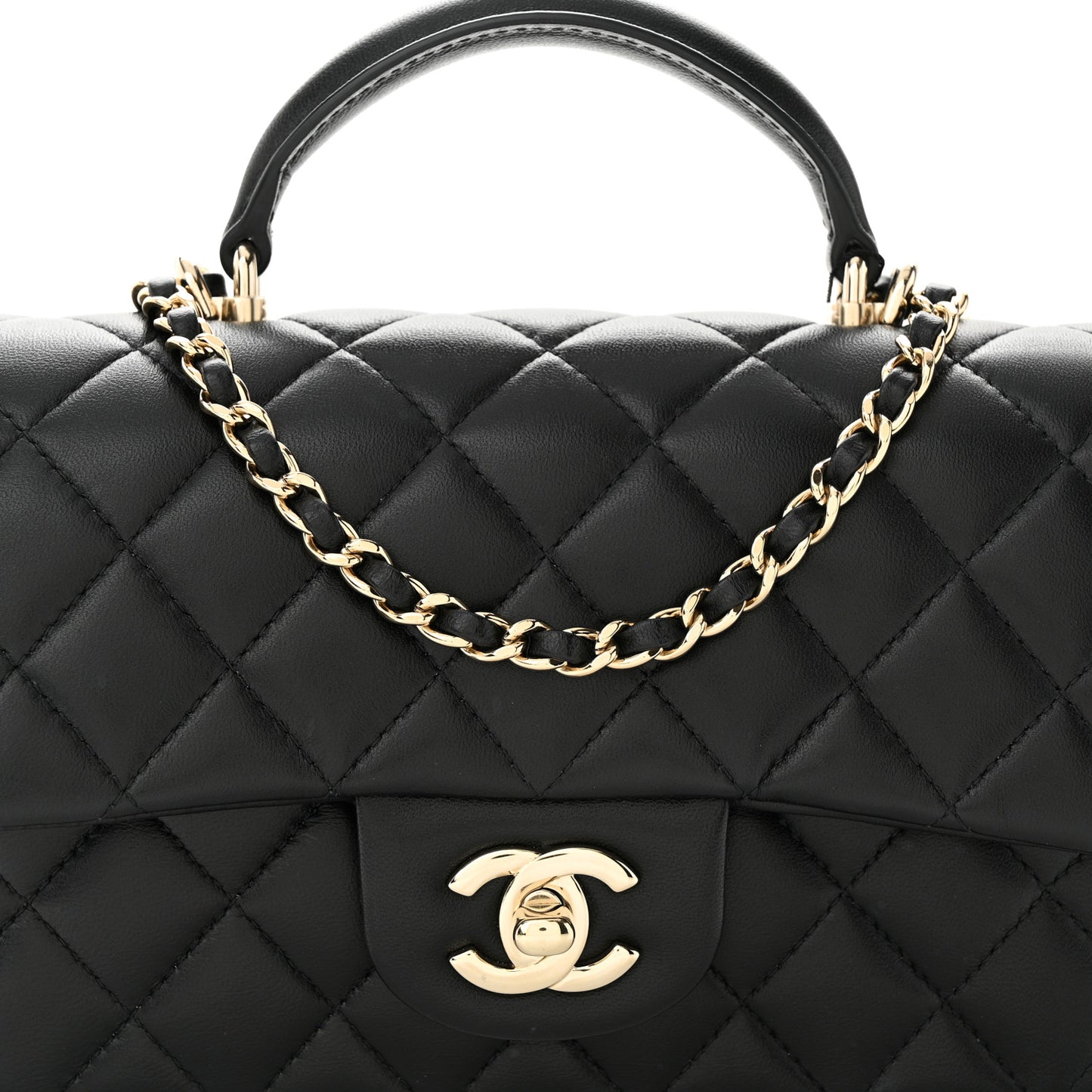 Lambskin Quilted Mini Top Handle Rectangular Flap Black