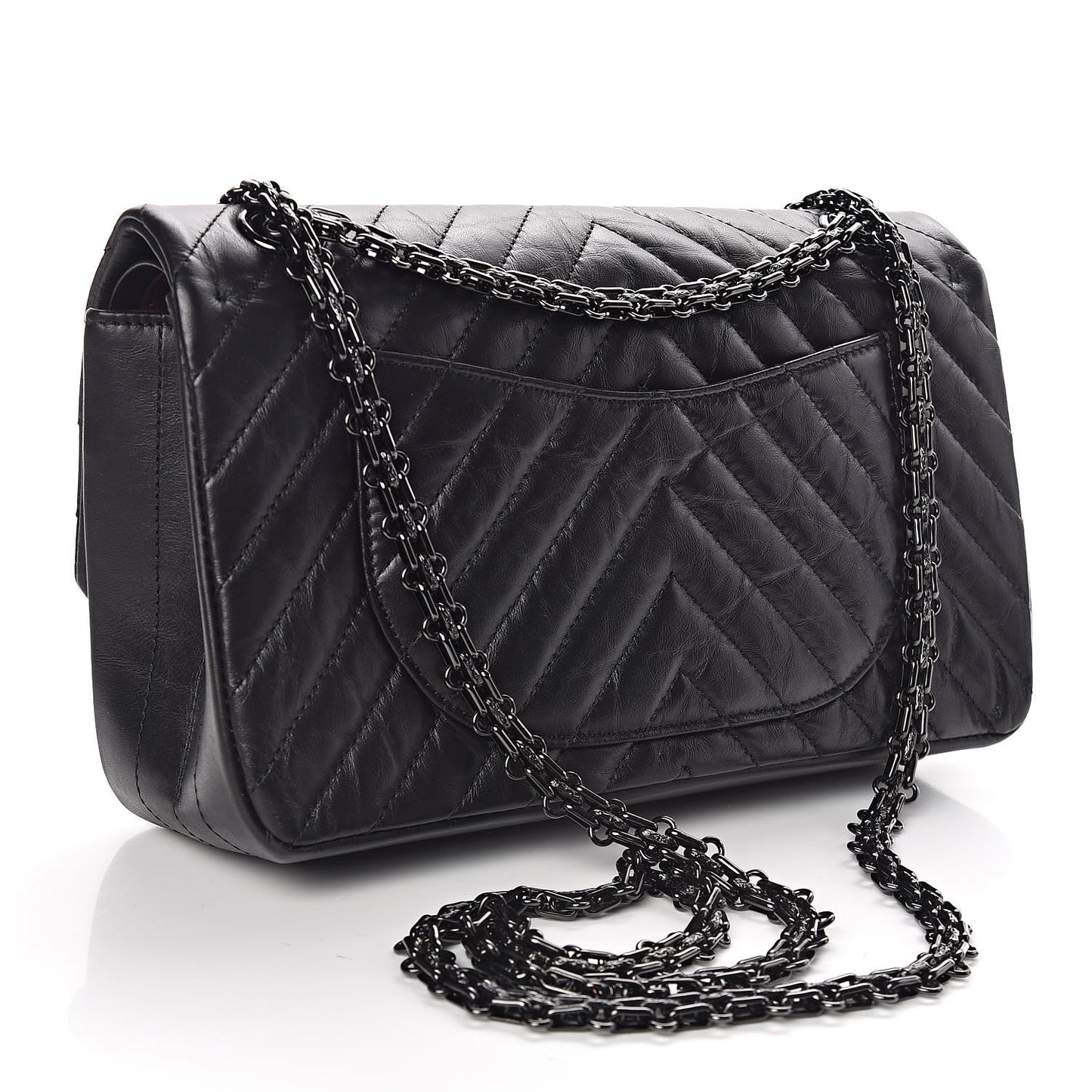 Aged Calfskin Chevron Quilted 2.55 Reissue 225 Flap So Black