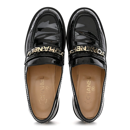 Chanel Shiny Calfskin Logo Loafers 39 Black 2 of 14