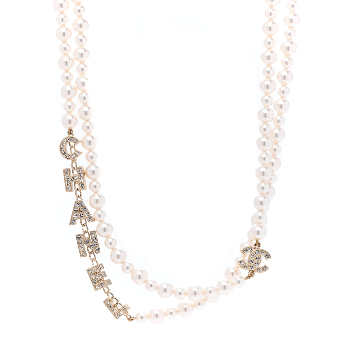 Crystal Pearl Signature Drop Necklace Light Gold