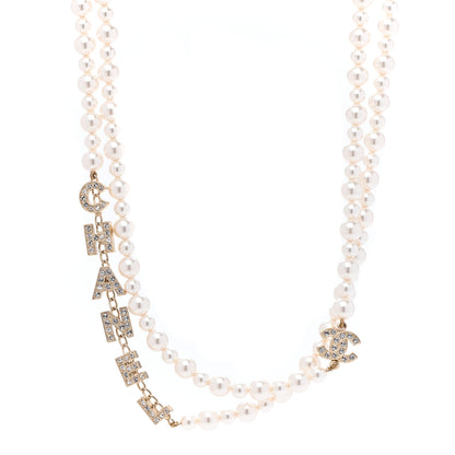 Chanel Crystal Pearl Signature Drop Necklace Light Gold 1 of 7