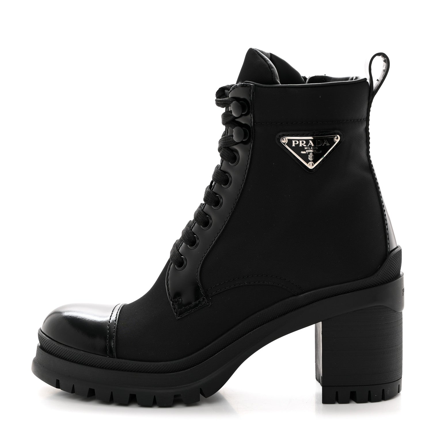 Prada Spazzolato Re-Nylon Metal Triangle Logo Lace Up 55mm Ankle Boots 37 Black 1 of 8