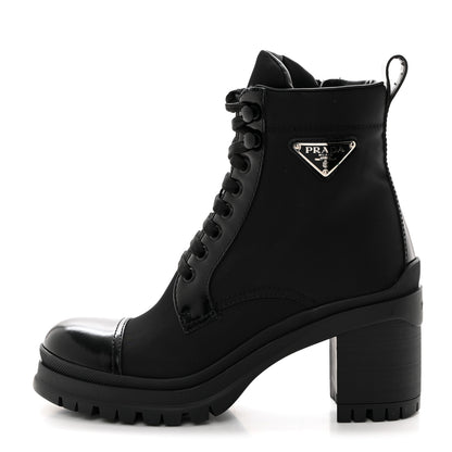 Prada Spazzolato Re-Nylon Metal Triangle Logo Lace Up 55mm Ankle Boots 37 Black 1 of 8