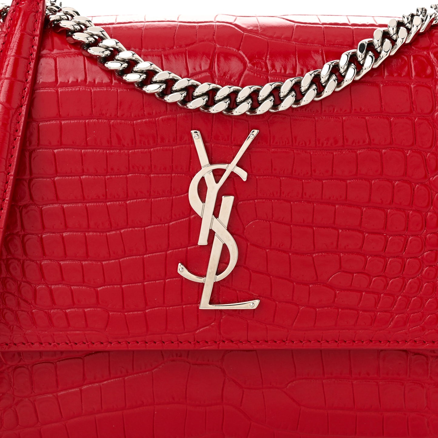 Calfskin Crocodile Embossed Medium Monogram Sunset Rouge Eros