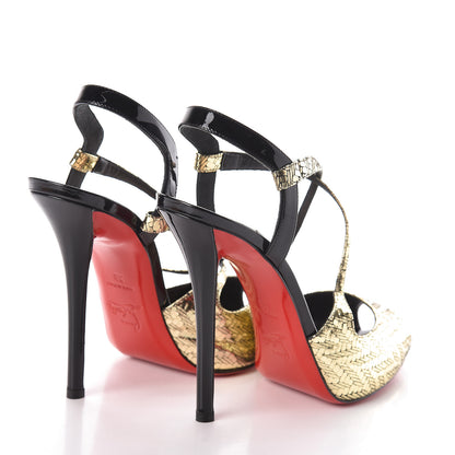 Christian Louboutin Patent Metal Chevron Cross Street 120 Sandals 38 Champagne Black 4 of 8