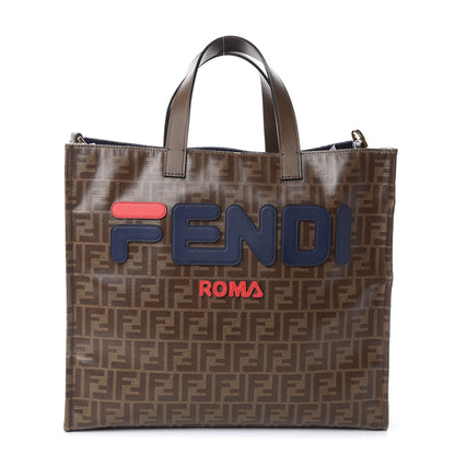 Fendi X FILA Glazed Fabric FF 1974 Mania Shopping Tote Bag Mogano Panna Blueberry 1 of 10