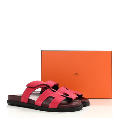 Hermes Suede Goatskin Womens Chypre Sandals 40 Rose Framboise 9 of 9
