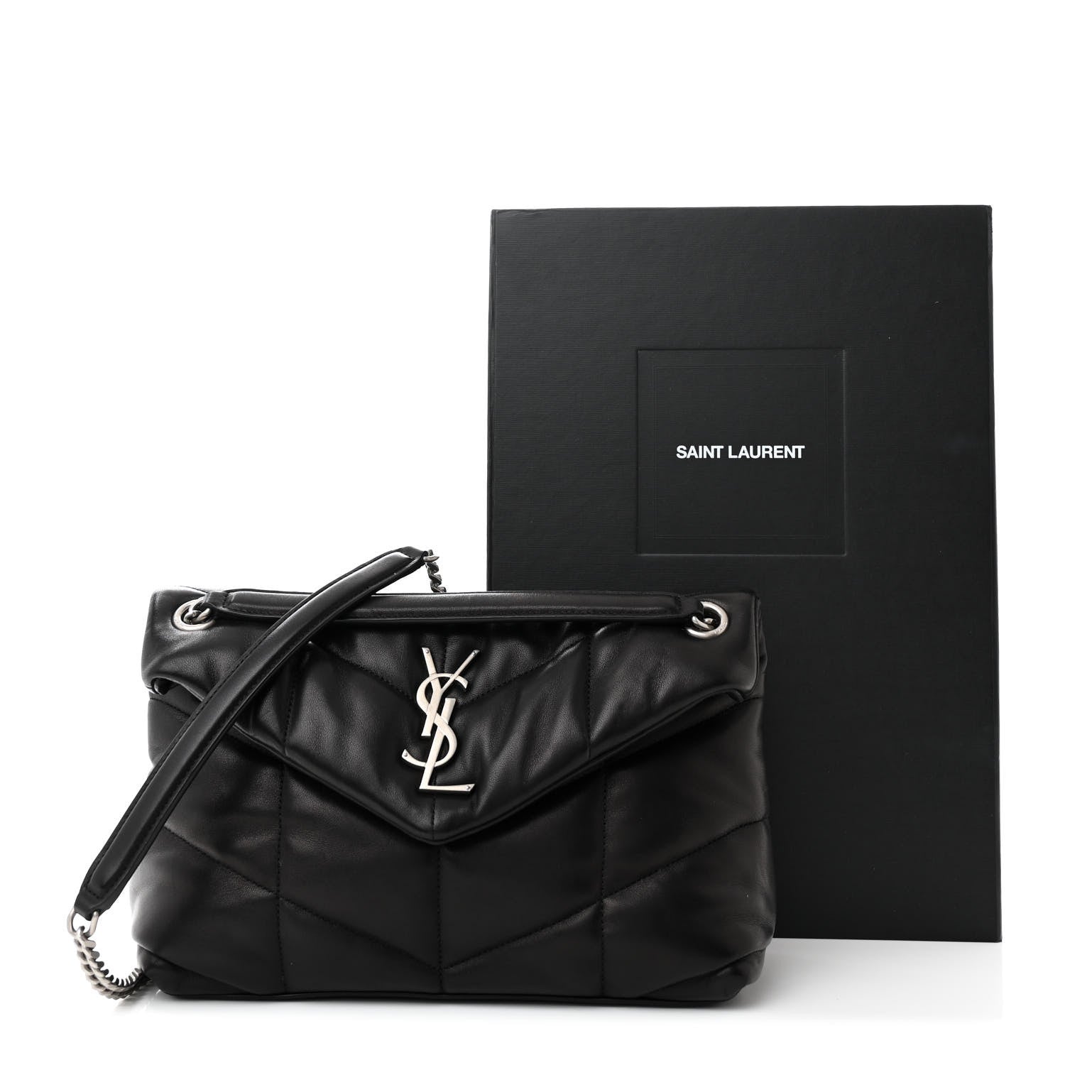 Saint Laurent Lambskin Quilted Small Loulou Puffer Monogram Chain Satchel Black 11 of 11