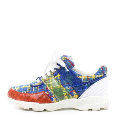 Chanel Tweed Calfskin Tennis Sneakers 37 Red Yellow Blue 1 of 9